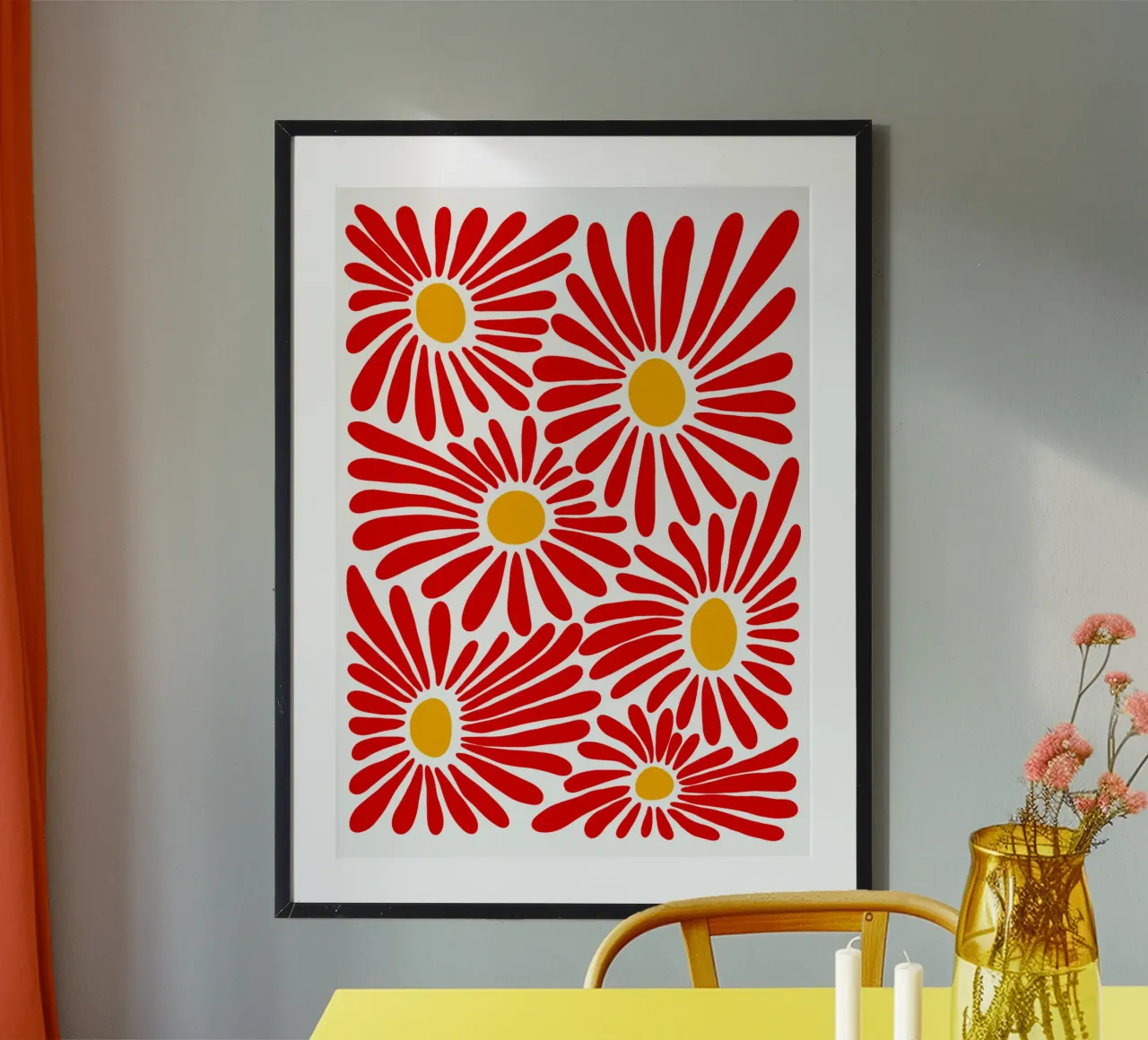 Red vivid abstract flowers poster con telaio in plastica da TijanaArtStudio88