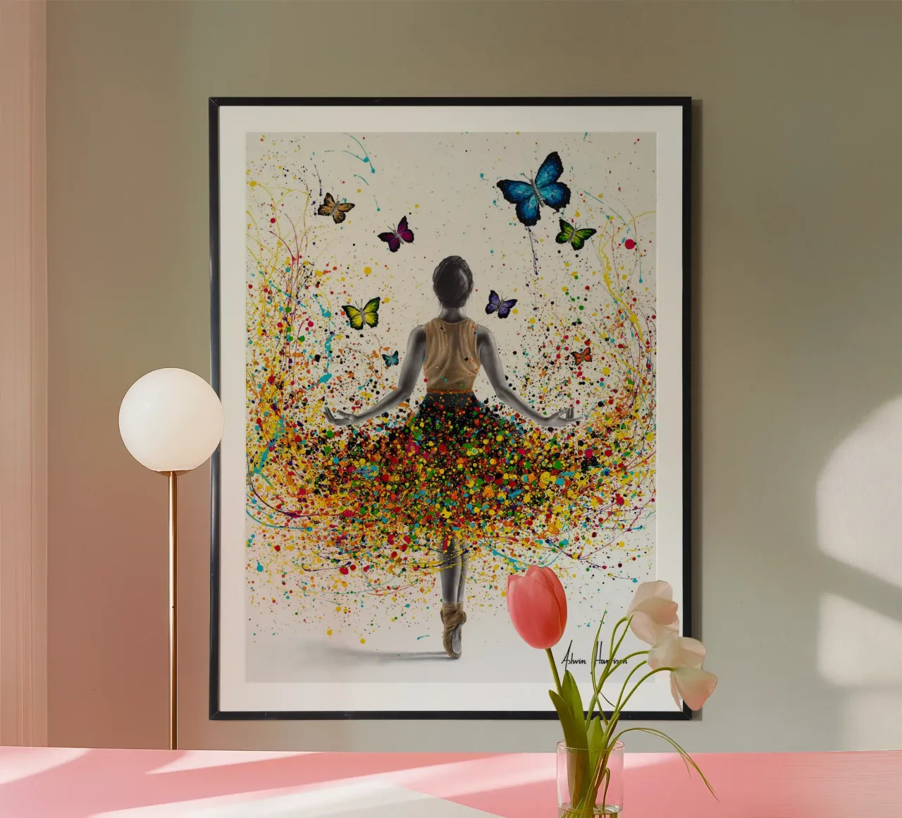 Ballerina Farfalla Arcobaleno poster con telaio in plastica da James
