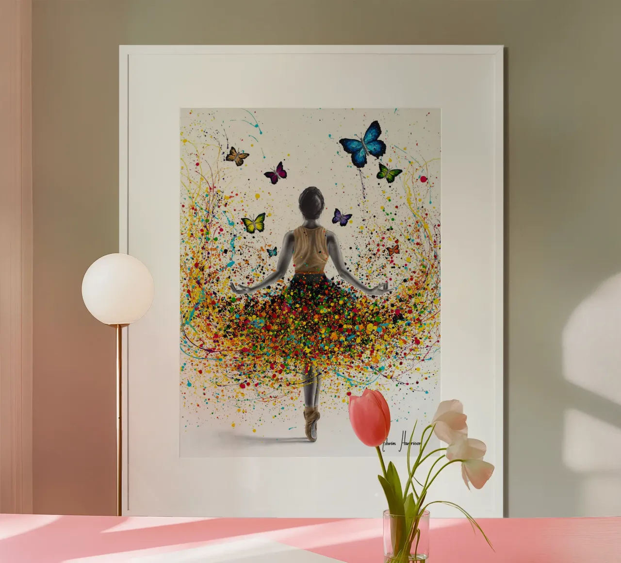 Ballerina Farfalla Arcobaleno poster con telaio in plastica da James