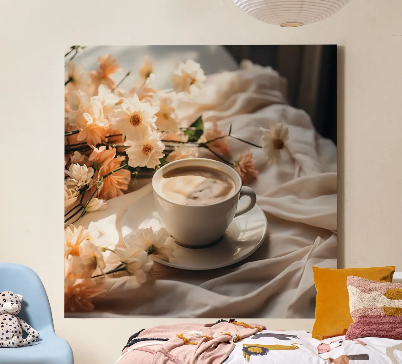Soft Light, Warm Sip canvas with Floater frame by StillVibe Home