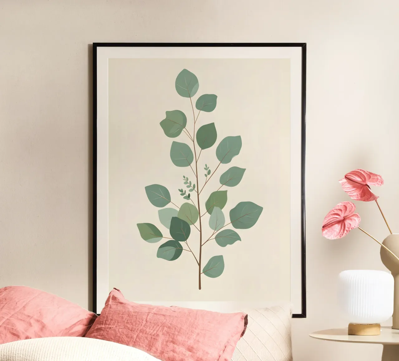 Eucalyptus Branch - Vertical poster con telaio in alluminio da The Green Room