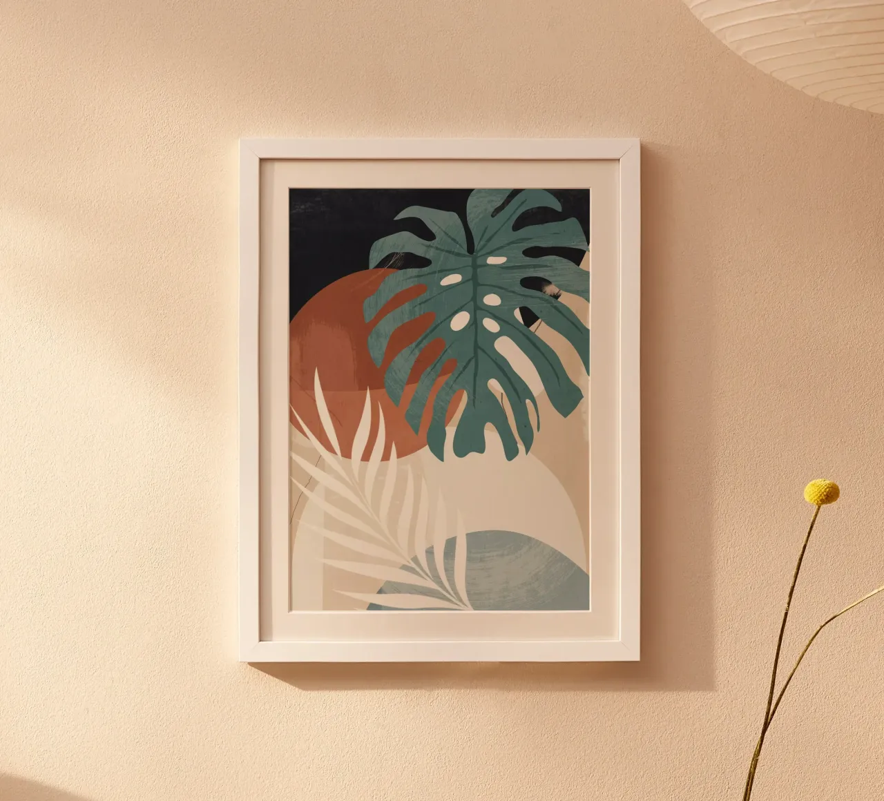 Abstracte kunst tropische bladeren poster met houten frame van ThingDesign