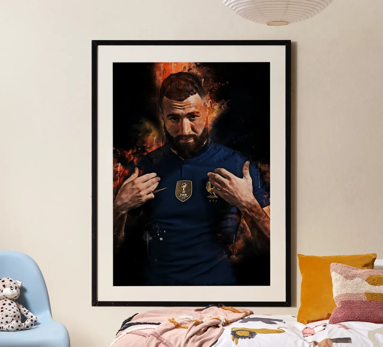 Karim Benzema poster con telaio in alluminio da MasterInkArt