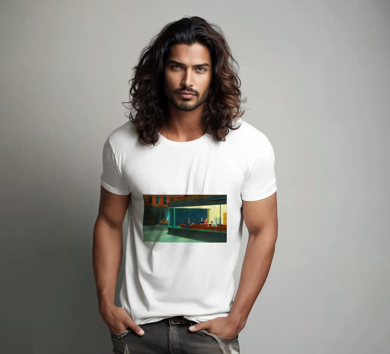 Nighthawks di Edward Hopper t-shirt da Classic Art Prints