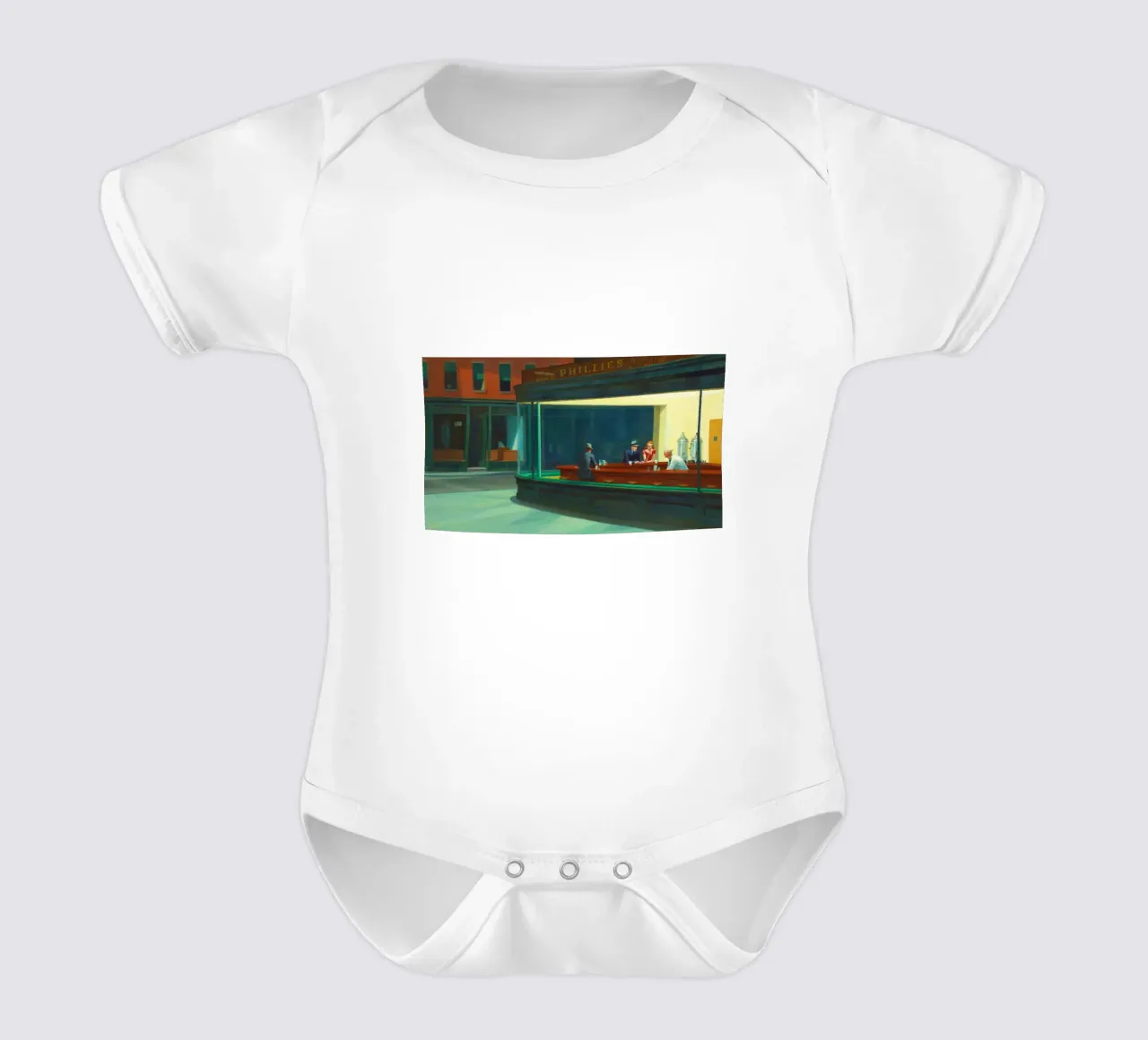 Nighthawks di Edward Hopper body neonato maniche corte da Classic Art Prints
