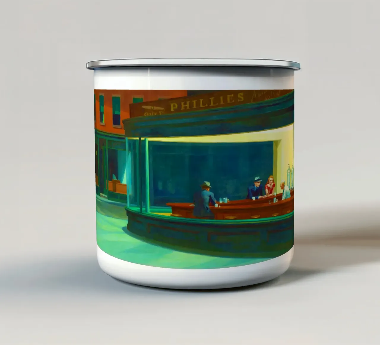 Nighthawks di Edward Hopper. tazza in smalto da Chérie Prints