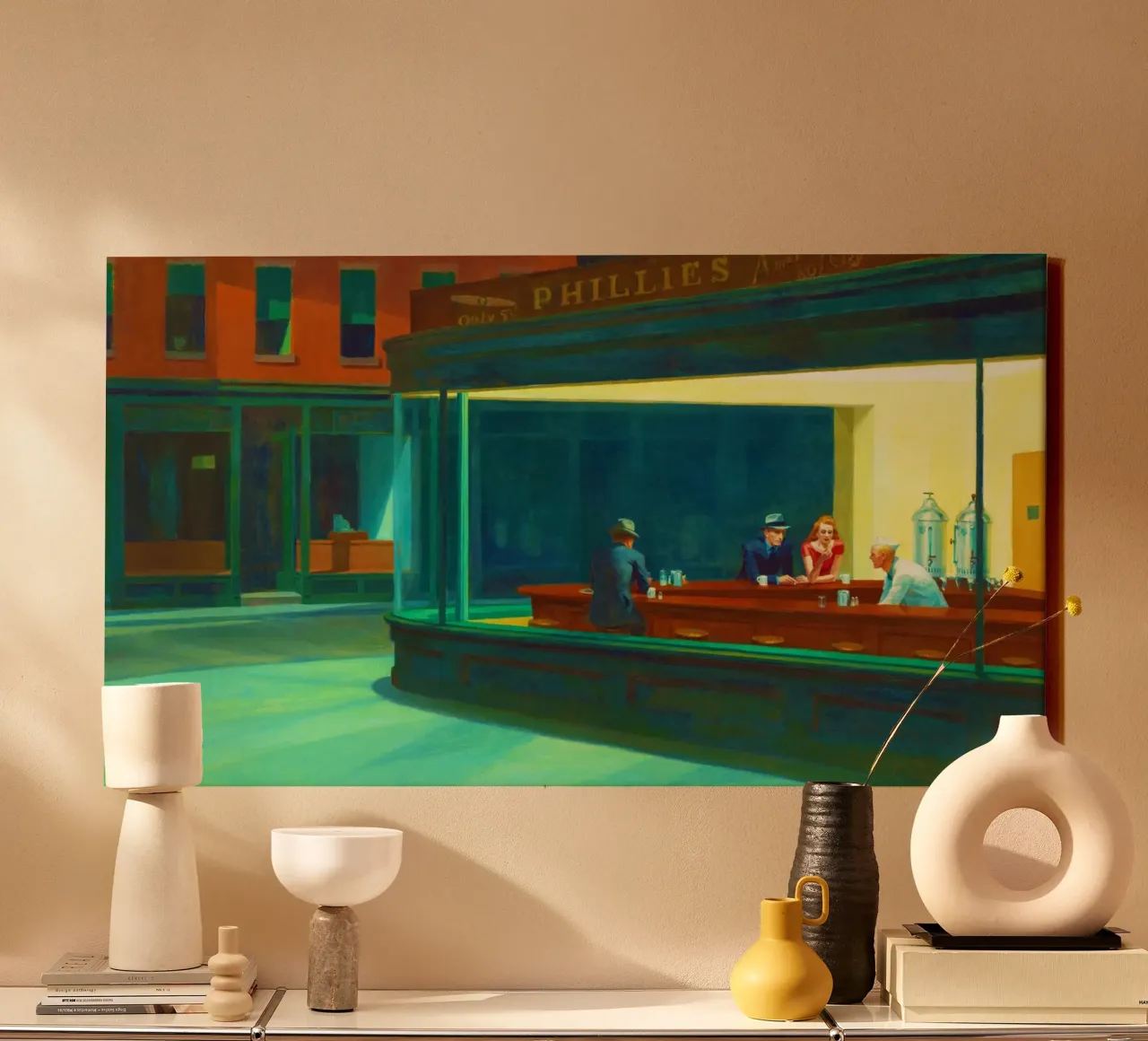 Nighthawks di Edward Hopper. tela con Cornice a cassetta da Chérie Prints