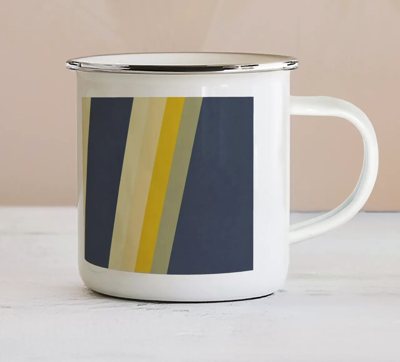 Strisce retrò vintage senza tempo in blu e giallo tazza in smalto da Petra Lang