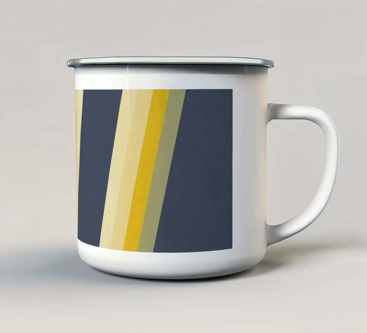Strisce retrò vintage senza tempo in blu e giallo tazza in smalto da Petra Lang