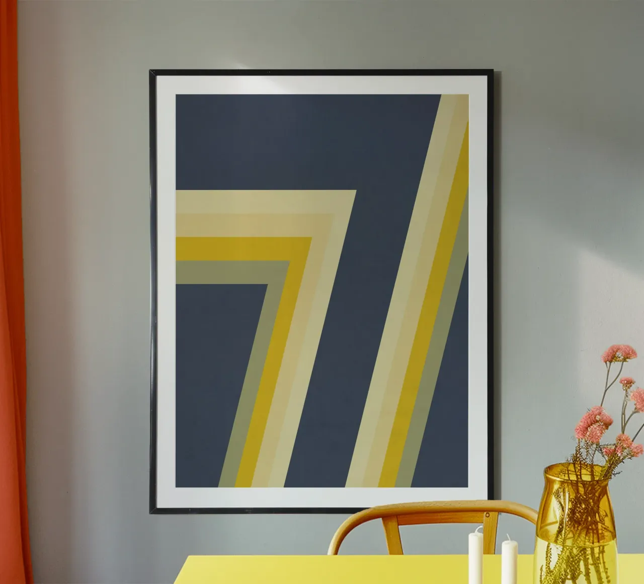 Strisce retrò vintage senza tempo in blu e giallo poster con telaio in alluminio da Petra Lang