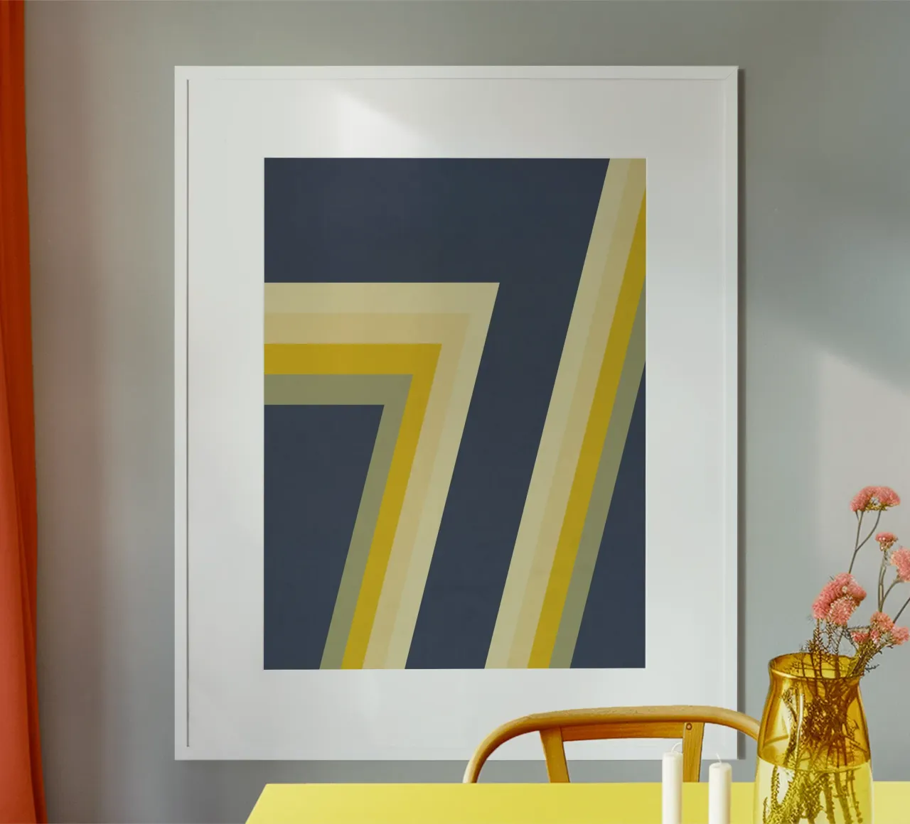 Strisce retrò vintage senza tempo in blu e giallo poster con telaio in alluminio da Petra Lang