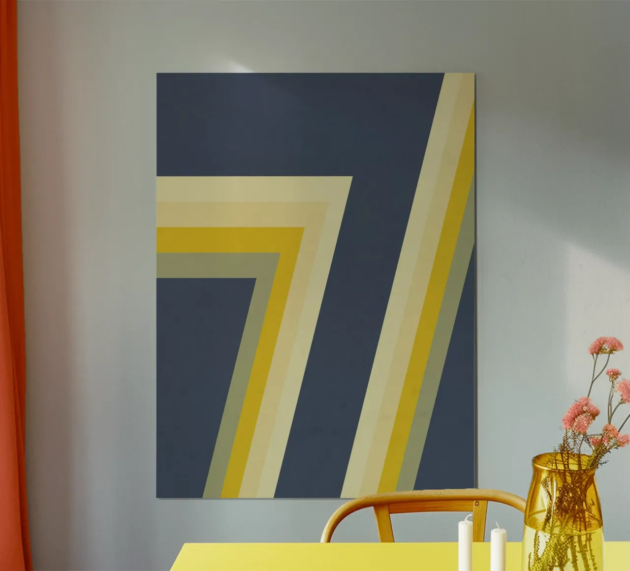 Strisce retrò vintage senza tempo in blu e giallo poster con telaio in alluminio da Petra Lang