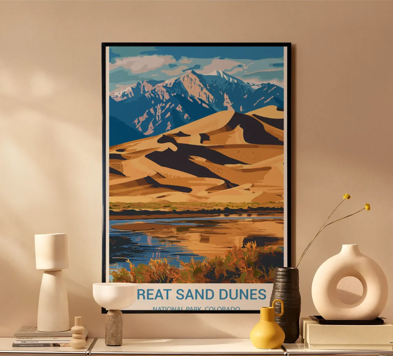 Parco nazionale delle Grandi Dune di Sabbia, Colorado, USA poster con telaio in legno da Wanderlust Vibes