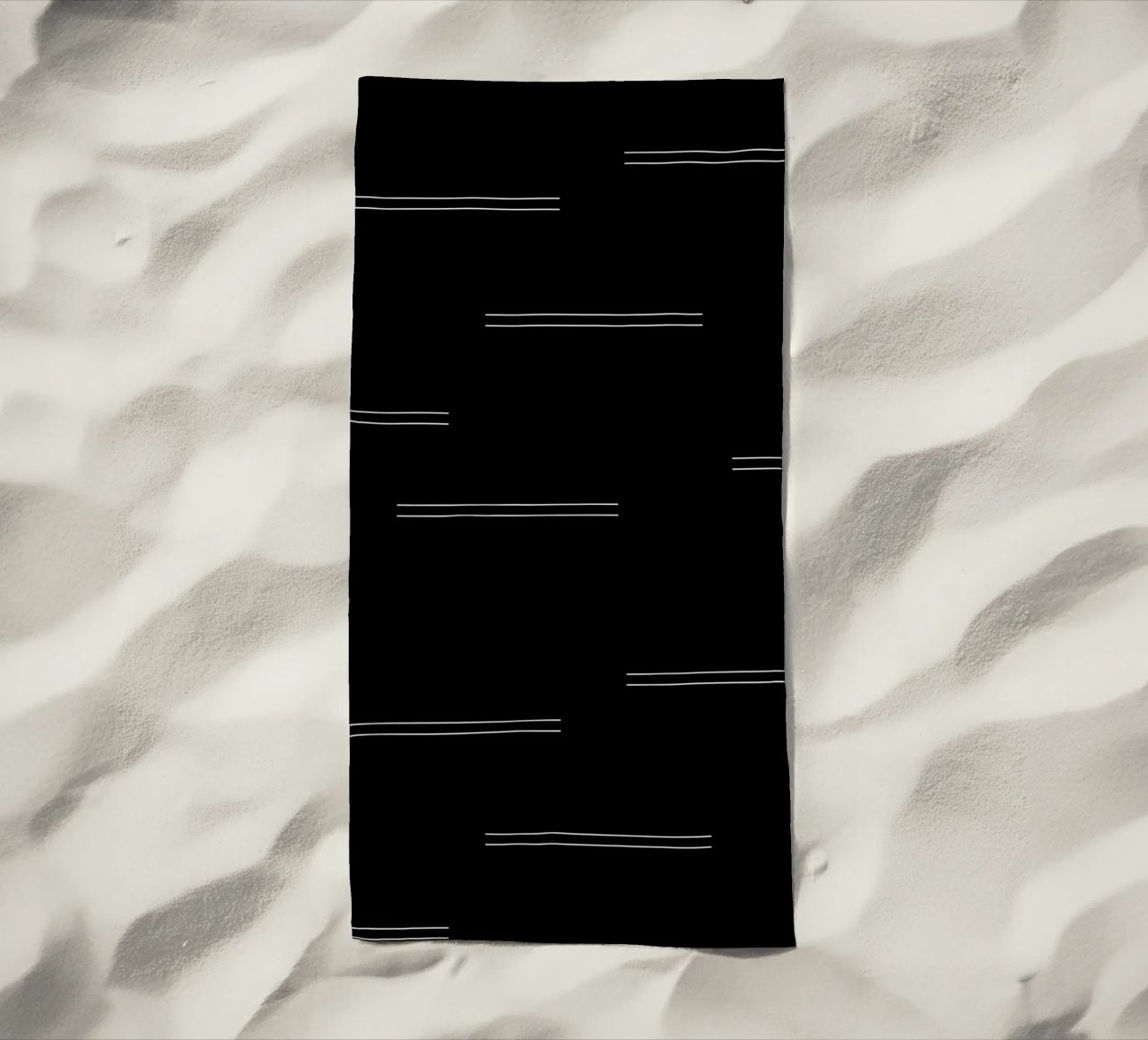 Minimal Mudcloth astratto Linee doppie | Bianco su nero telo mare da Beauty in Simplicity