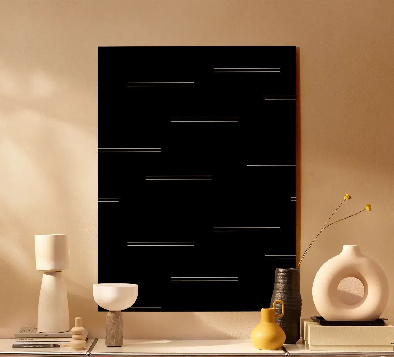 Minimal Mudcloth astratto Linee doppie | Bianco su nero plexiglass da Beauty in Simplicity
