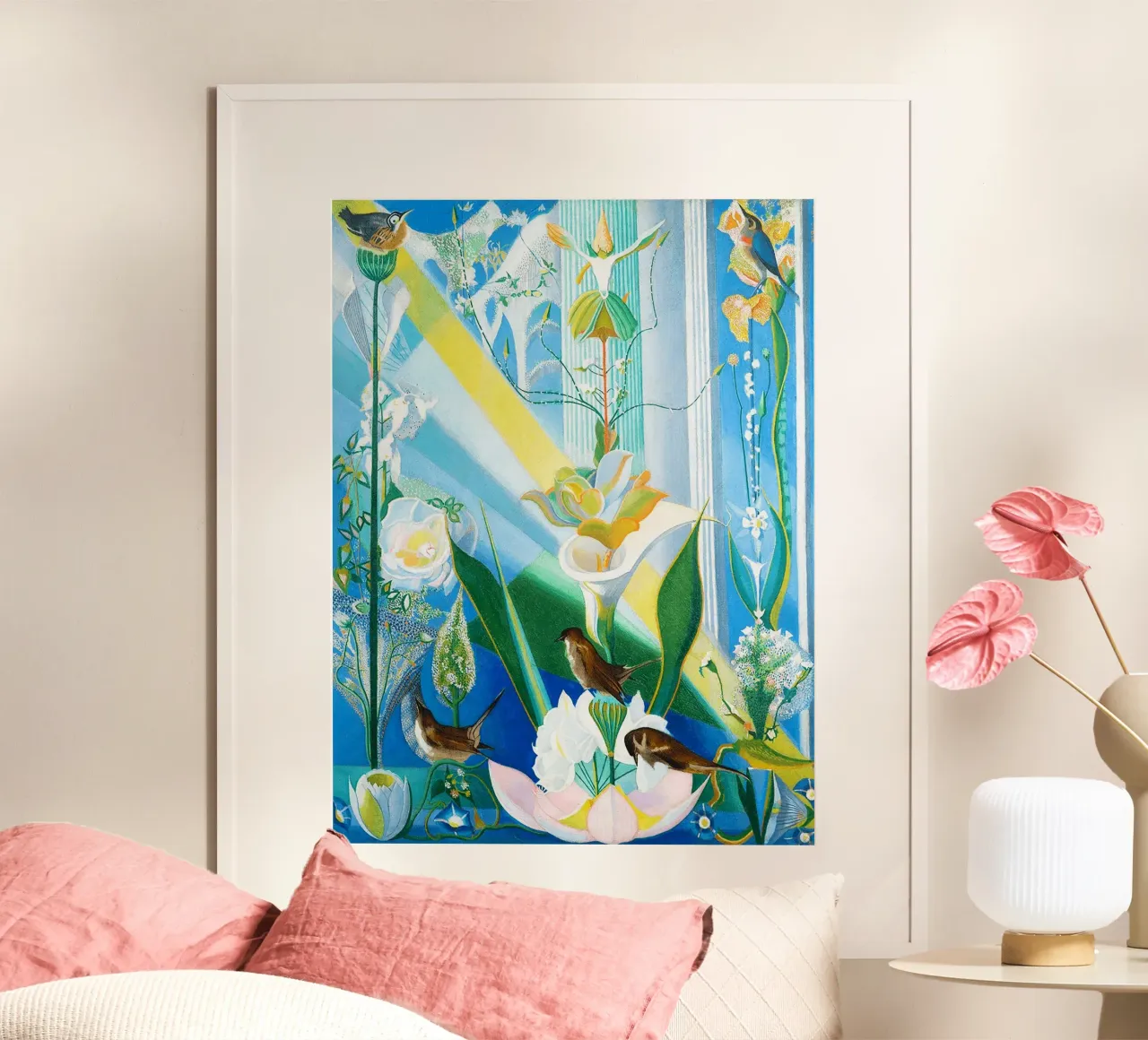 Danza di primavera, canto degli uccelli di Joseph Stella poster con telaio in legno da Art History