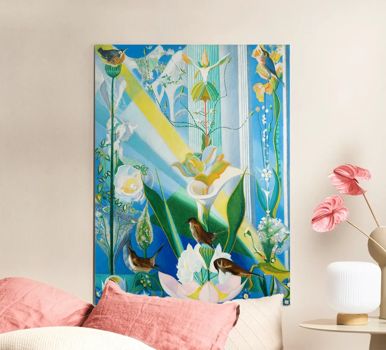 Danza di primavera, canto degli uccelli di Joseph Stella poster con telaio in legno da Art History