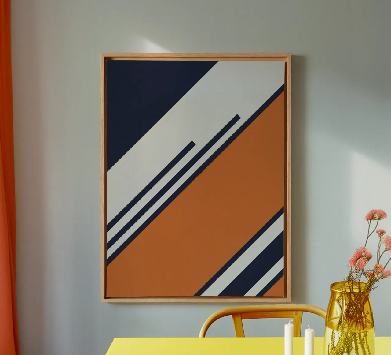 Strisce retrò in blu arancione tela con Cornice a cassetta da Petra Lang