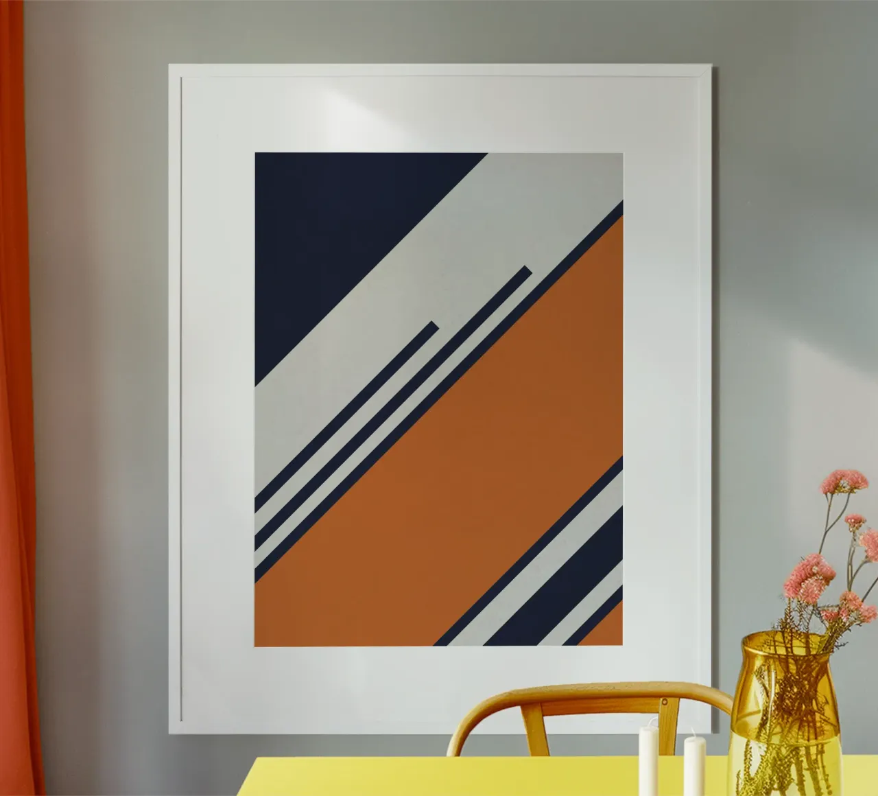 Strisce retrò in blu arancione poster con telaio in plastica da Petra Lang