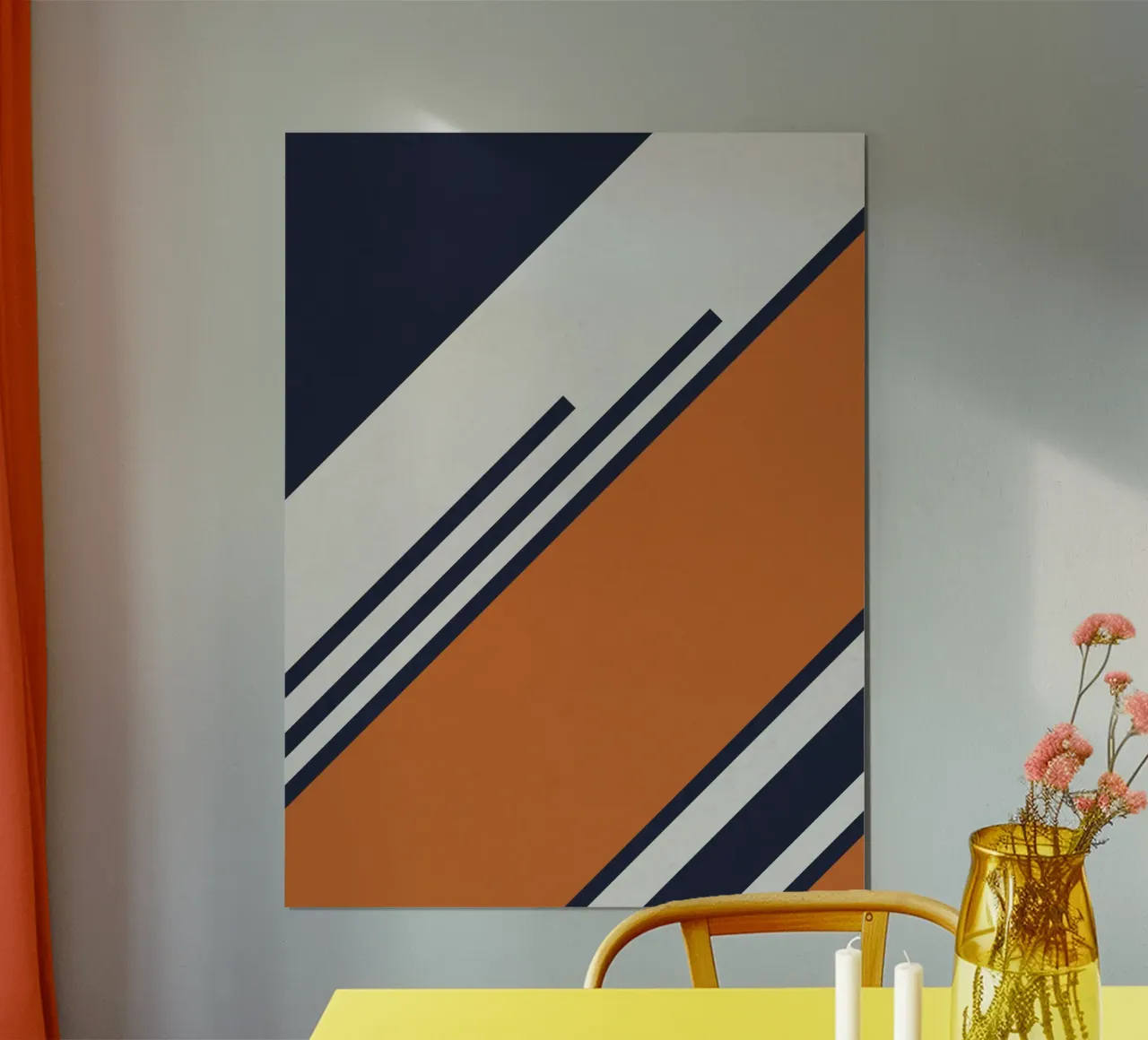 Strisce retrò in blu arancione poster con telaio in plastica da Petra Lang