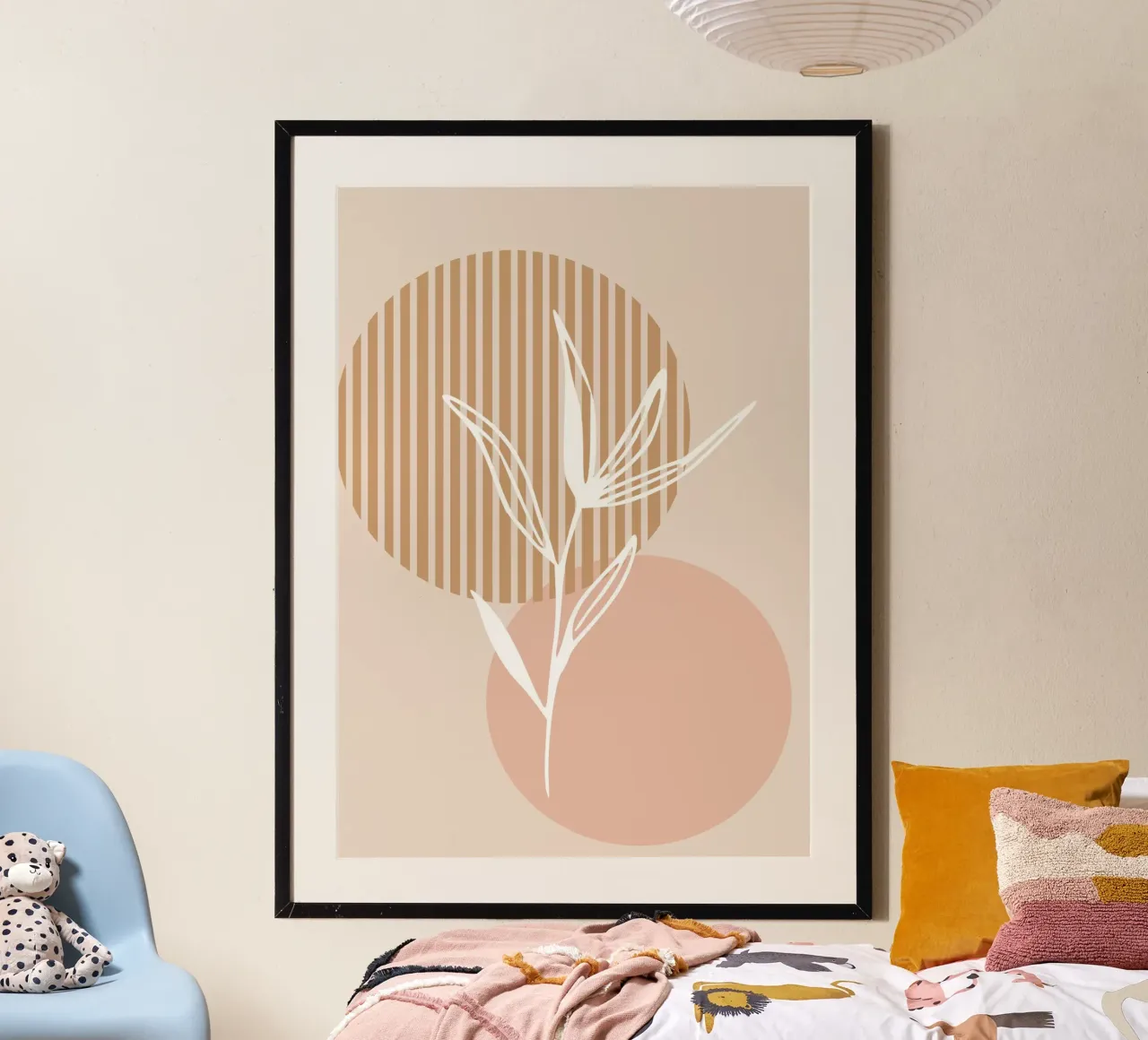 white sheet with circles poster con telaio in legno da vintageshop