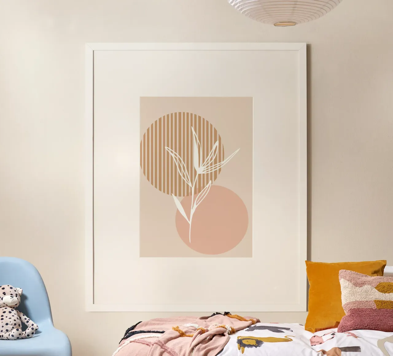 white sheet with circles poster con telaio in legno da vintageshop