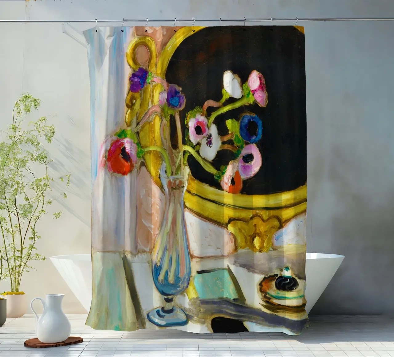 Anemonen mit schwarzem Spiegel (1919) by Henri Matisse Duschvorhang von Venus Art