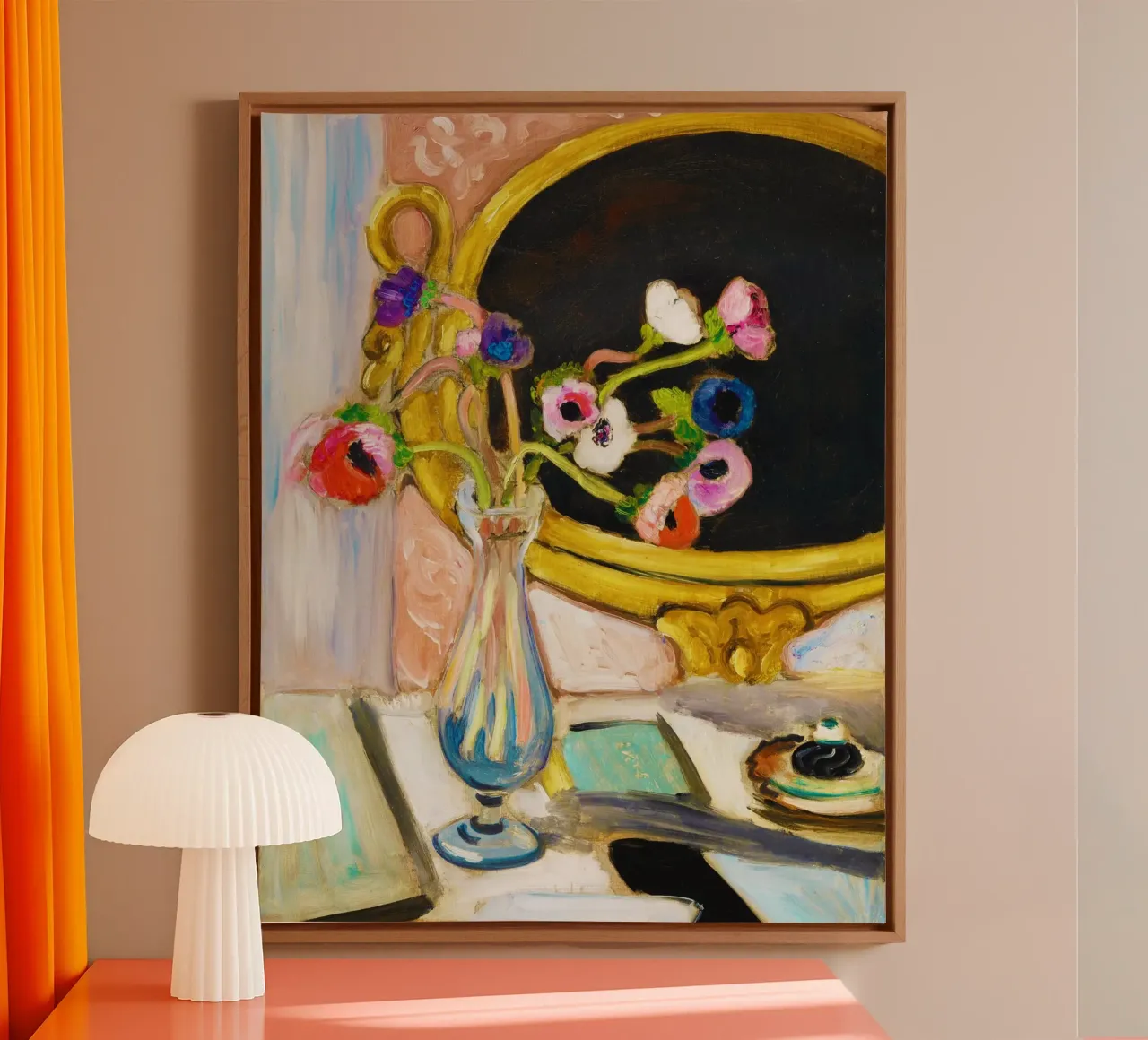 Anemoni con specchio nero (1919) di Henri Matisse tela con Cornice a cassetta da Venus Art
