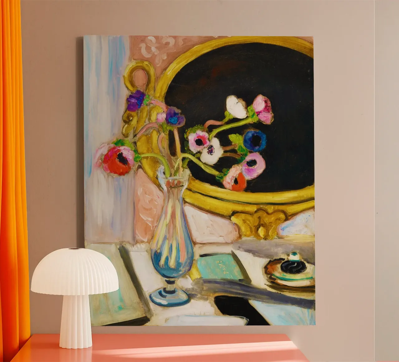 Anemoni con specchio nero (1919) di Henri Matisse tela con Cornice a cassetta da Venus Art
