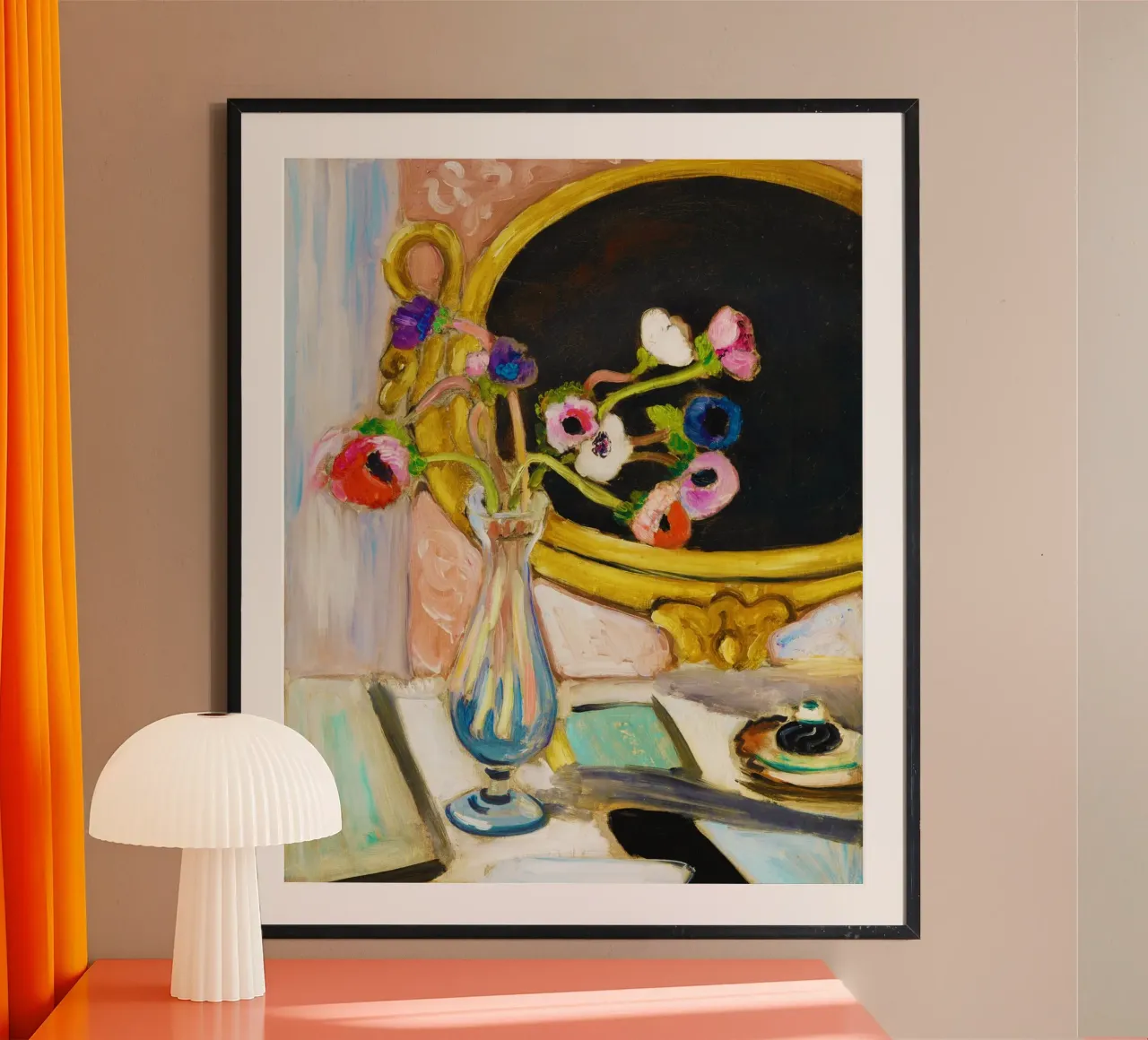 Anemoni con specchio nero (1919) di Henri Matisse poster con telaio in plastica da Venus Art