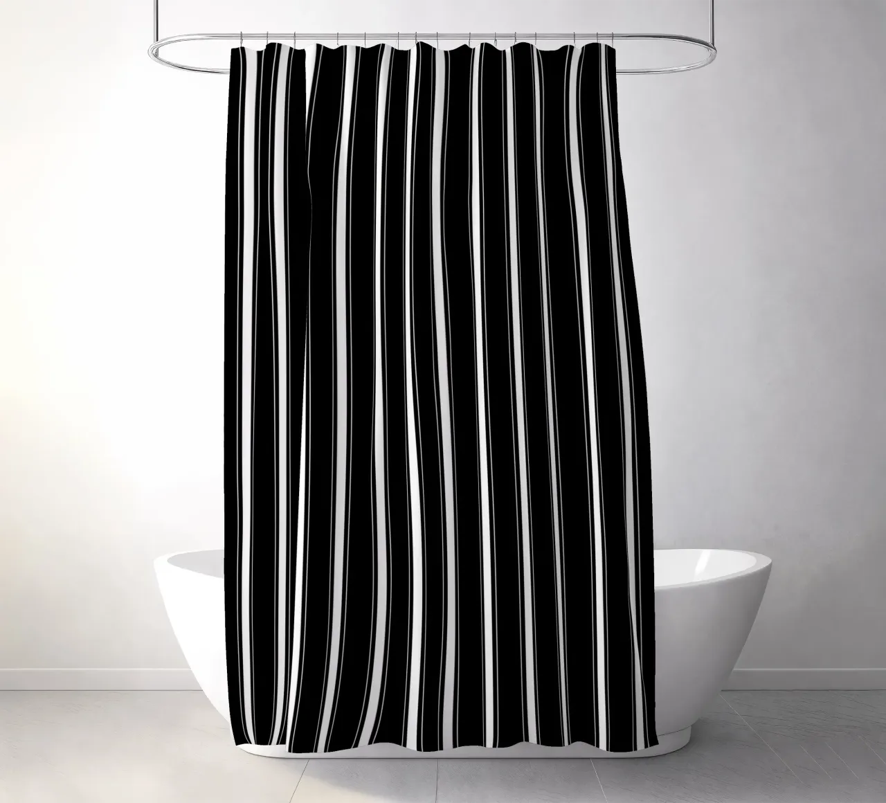 Minimal Classic Farmhouse Rayas mezcladas | Blanco sobre negro cortina de baño de Beauty in Simplicity