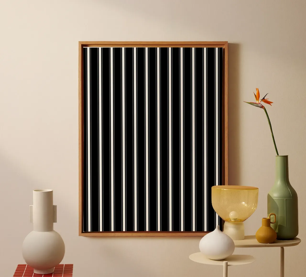 Minimal Classic Farmhouse Strisce miste | Bianco su nero tela con Cornice a cassetta da Beauty in Simplicity