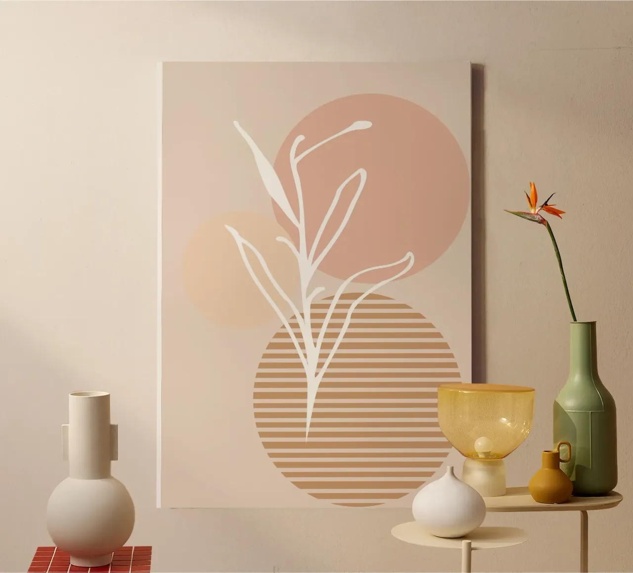 white sheet with even circles canvas met Baklijst van vintageshop