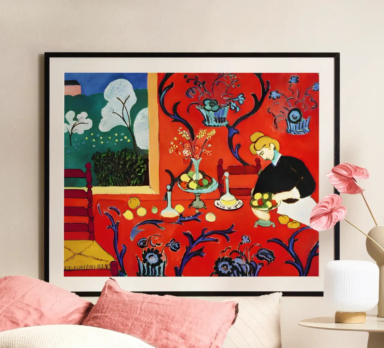 Il dessert: armonia in rosso (1908) di Henri Matisse poster con telaio in alluminio da Venus Art