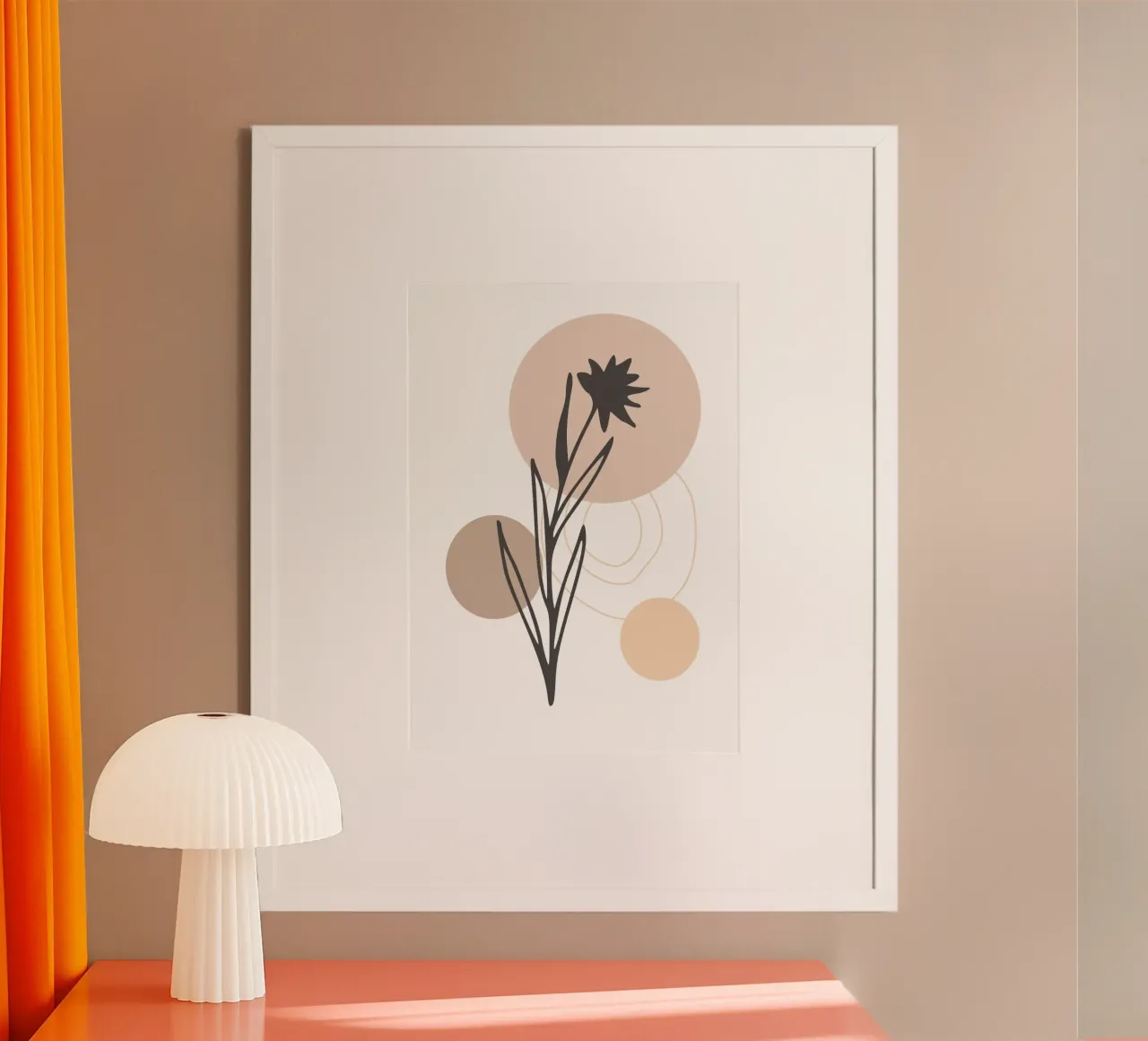 leaf with flower silhouette poster con telaio in legno da vintageshop