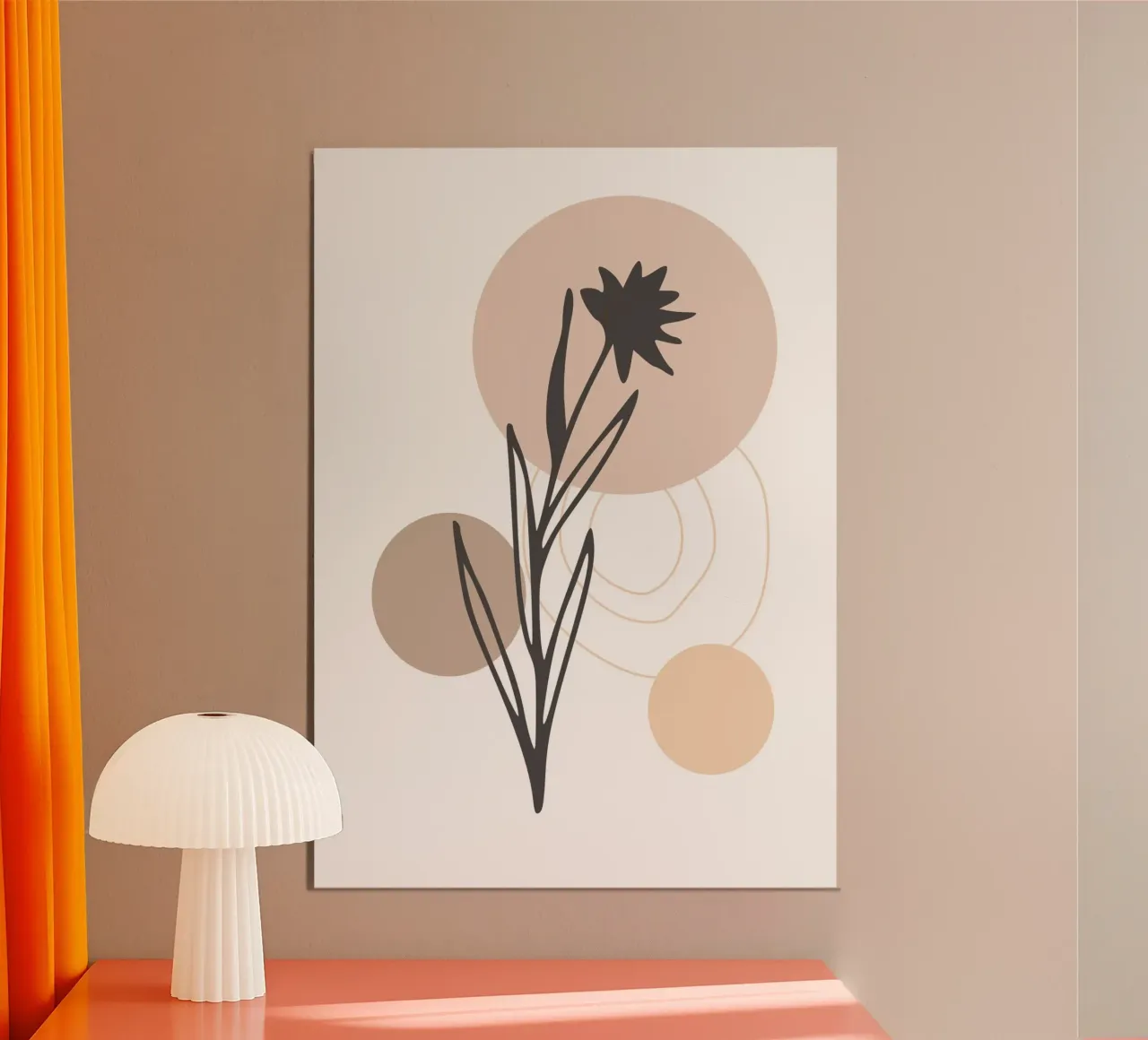 leaf with flower silhouette poster con telaio in legno da vintageshop