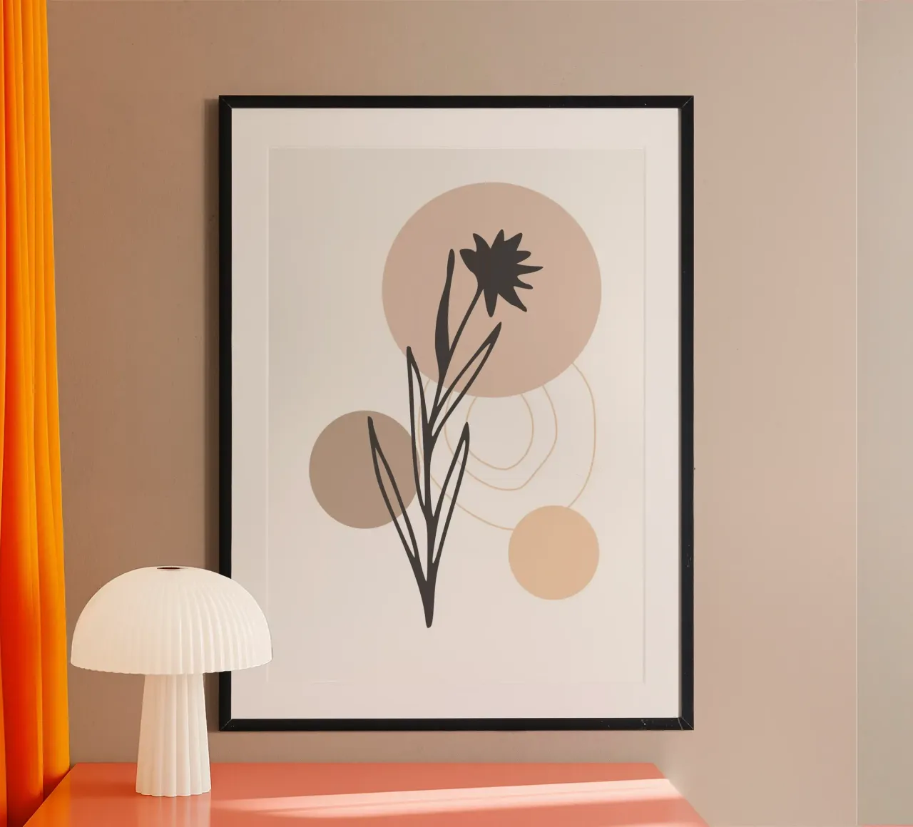leaf with flower silhouette poster con telaio in legno da vintageshop