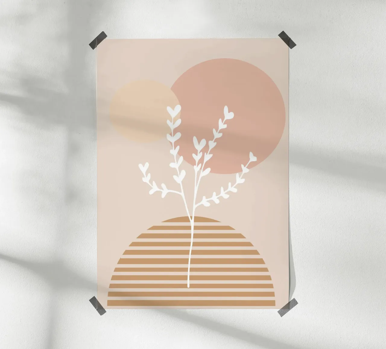 abstract white branch poster con telaio in legno da vintageshop