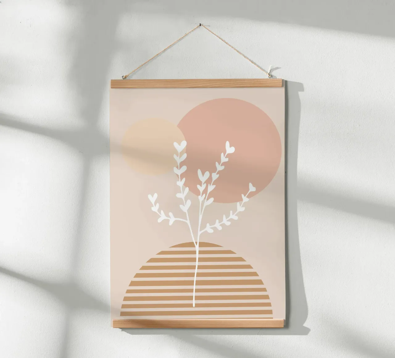 abstract white branch poster con telaio in legno da vintageshop