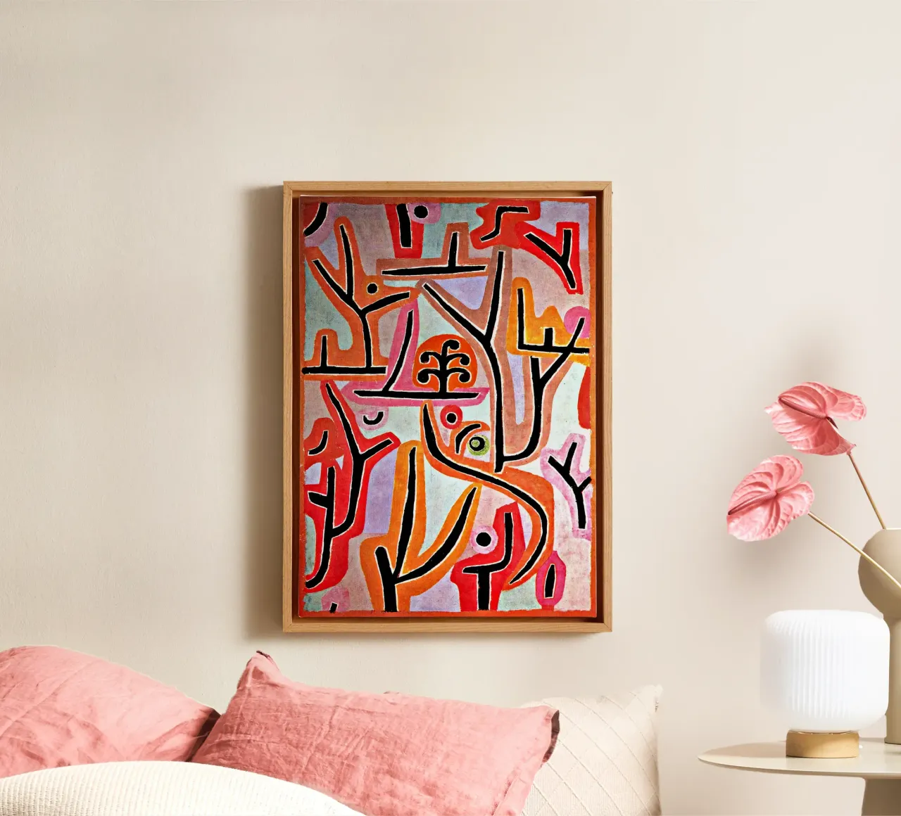 curved lines trees canvas with Floater frame by Karl Martin