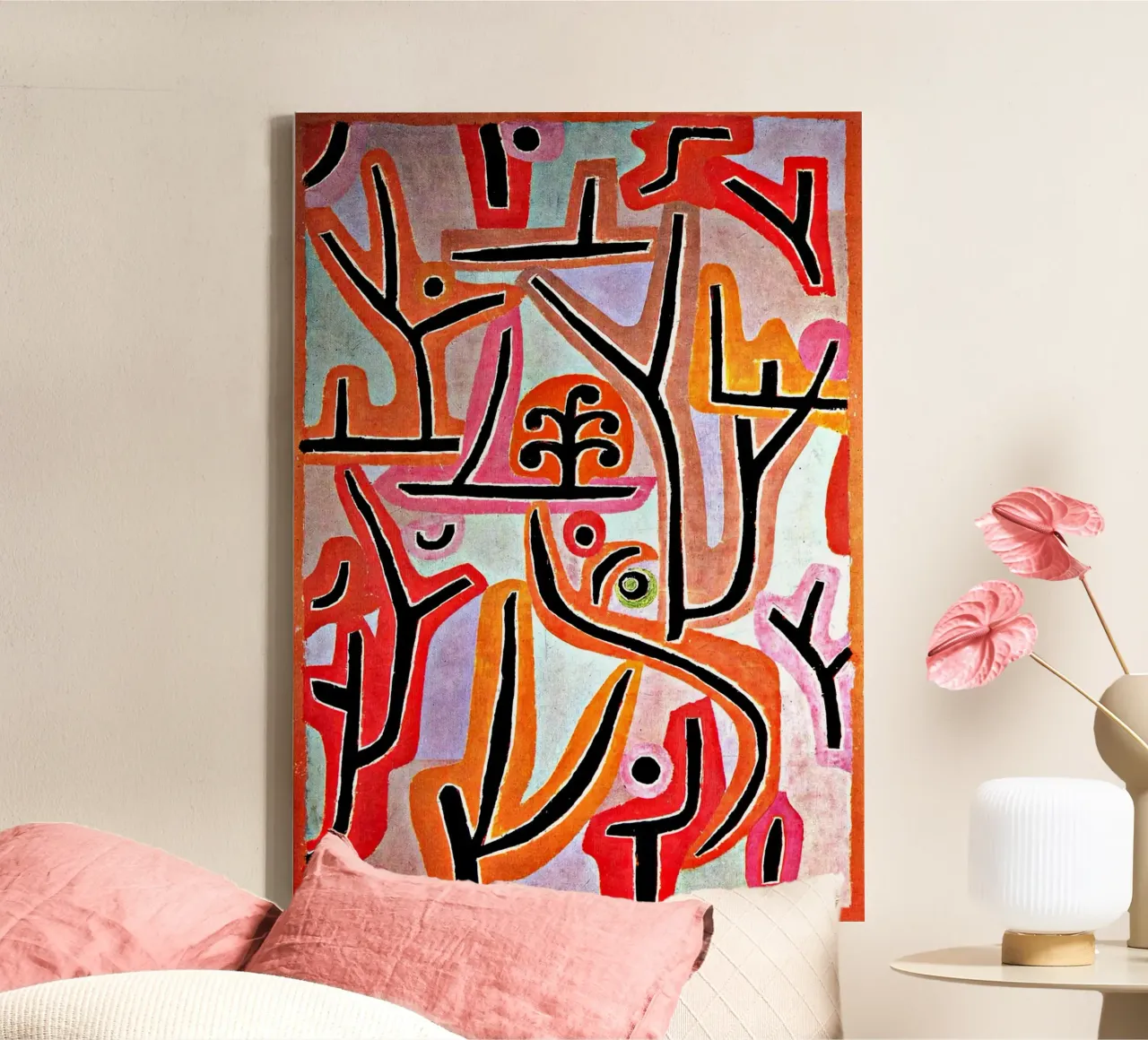 curved lines trees canvas with Floater frame by Karl Martin