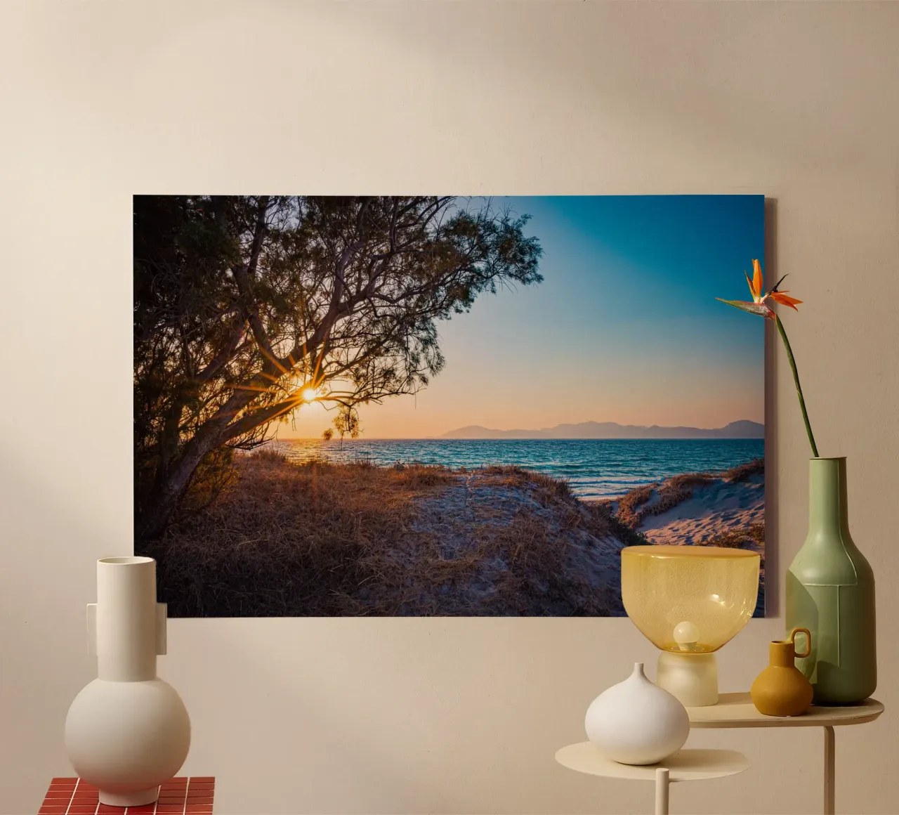 Tramonto a Kos con la stella del sole tela con Cornice a cassetta da Marcus Beckert | Fotografie