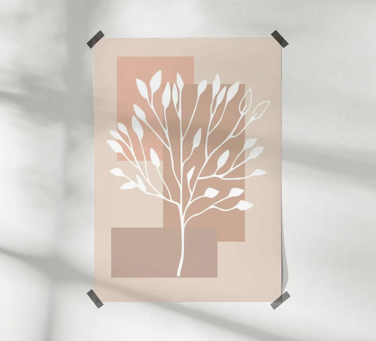 abstract pink white branch poster con telaio in legno da vintageshop