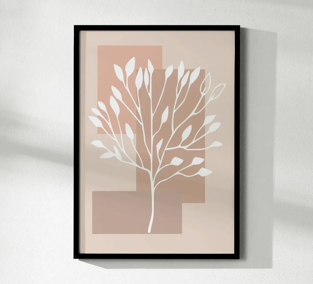 abstract pink white branch poster con telaio in legno da vintageshop