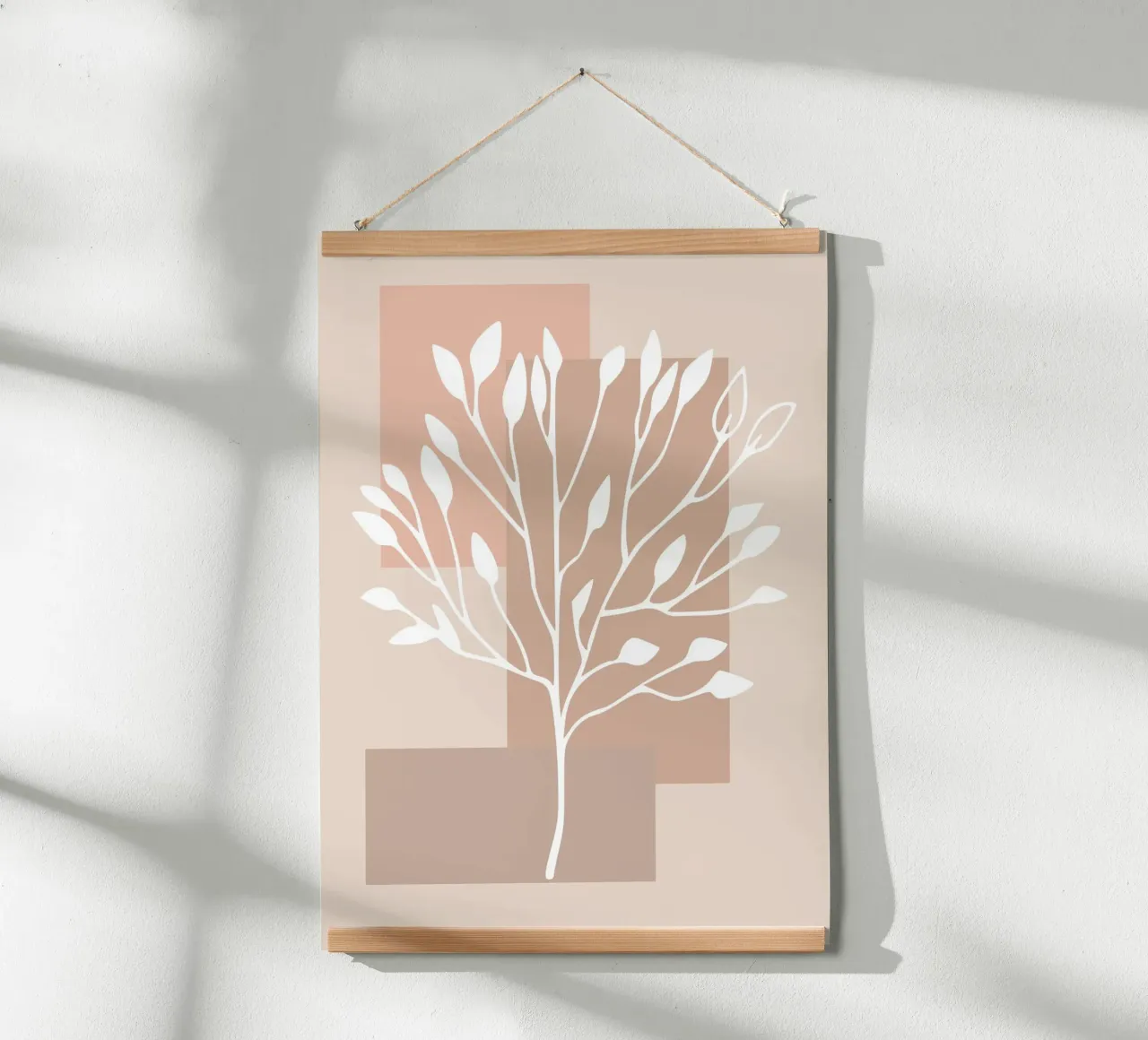 abstract pink white branch poster con telaio in legno da vintageshop