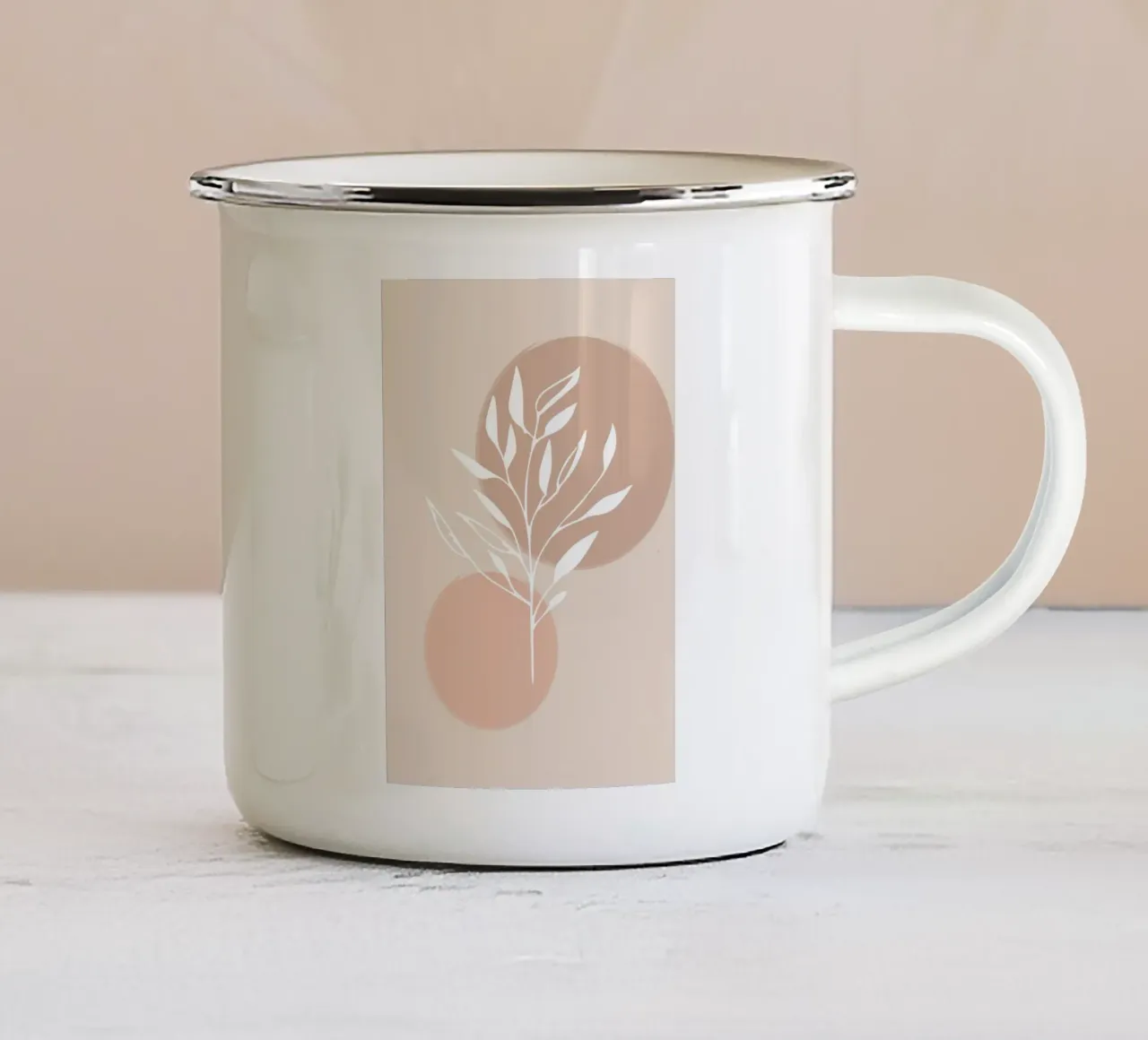 branch silhouette white abstract pink tazza in smalto da vintageshop