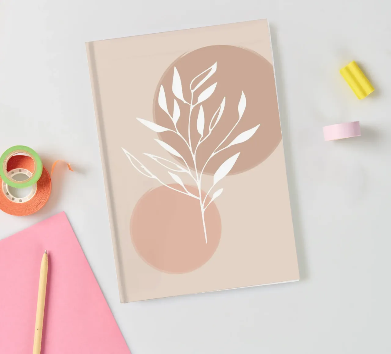 branch silhouette white abstract pink notitieboek van vintageshop