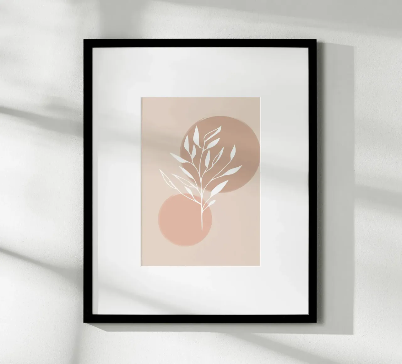 branch silhouette white abstract pink poster con telaio in legno da vintageshop