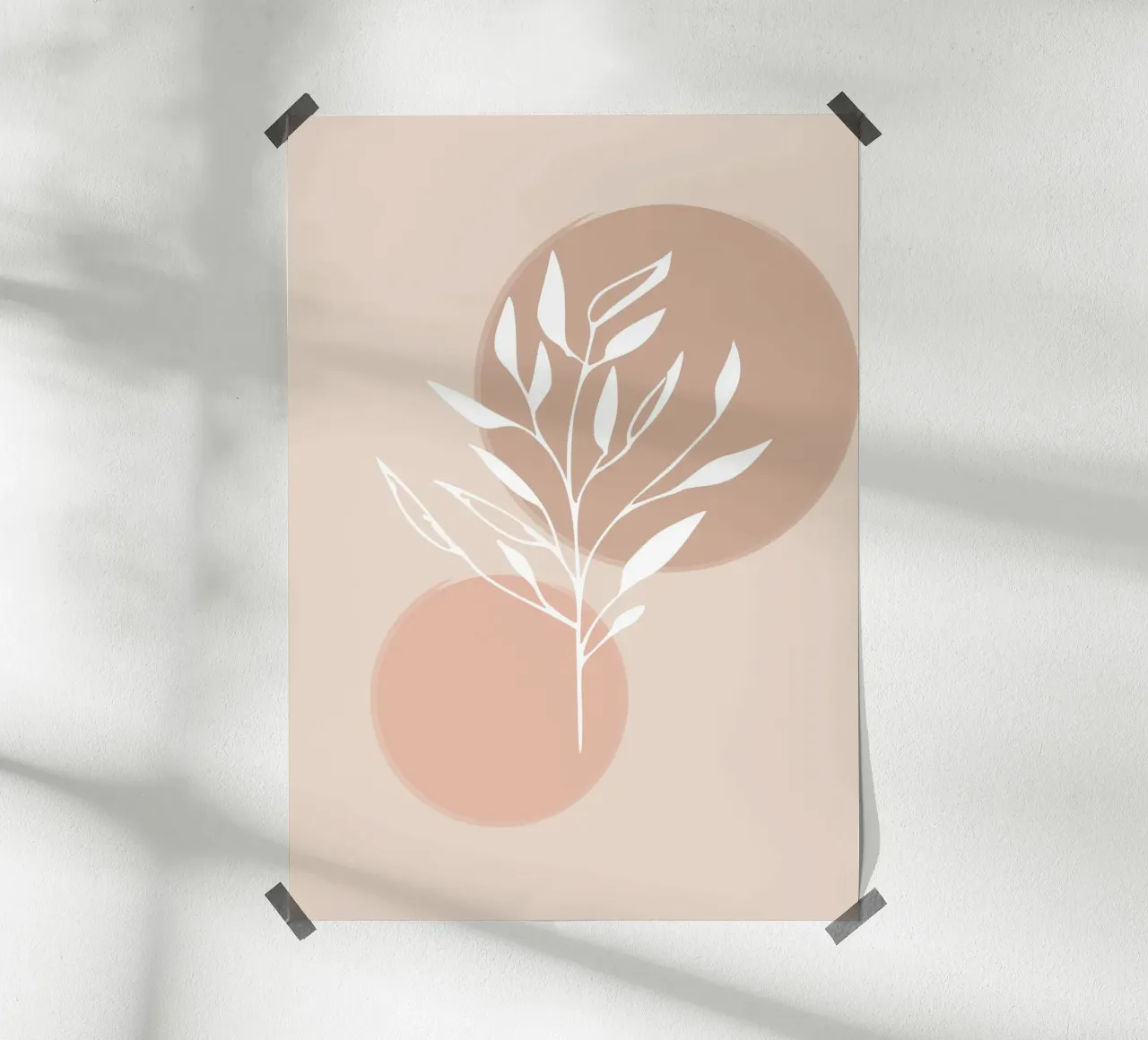 branch silhouette white abstract pink poster con telaio in legno da vintageshop