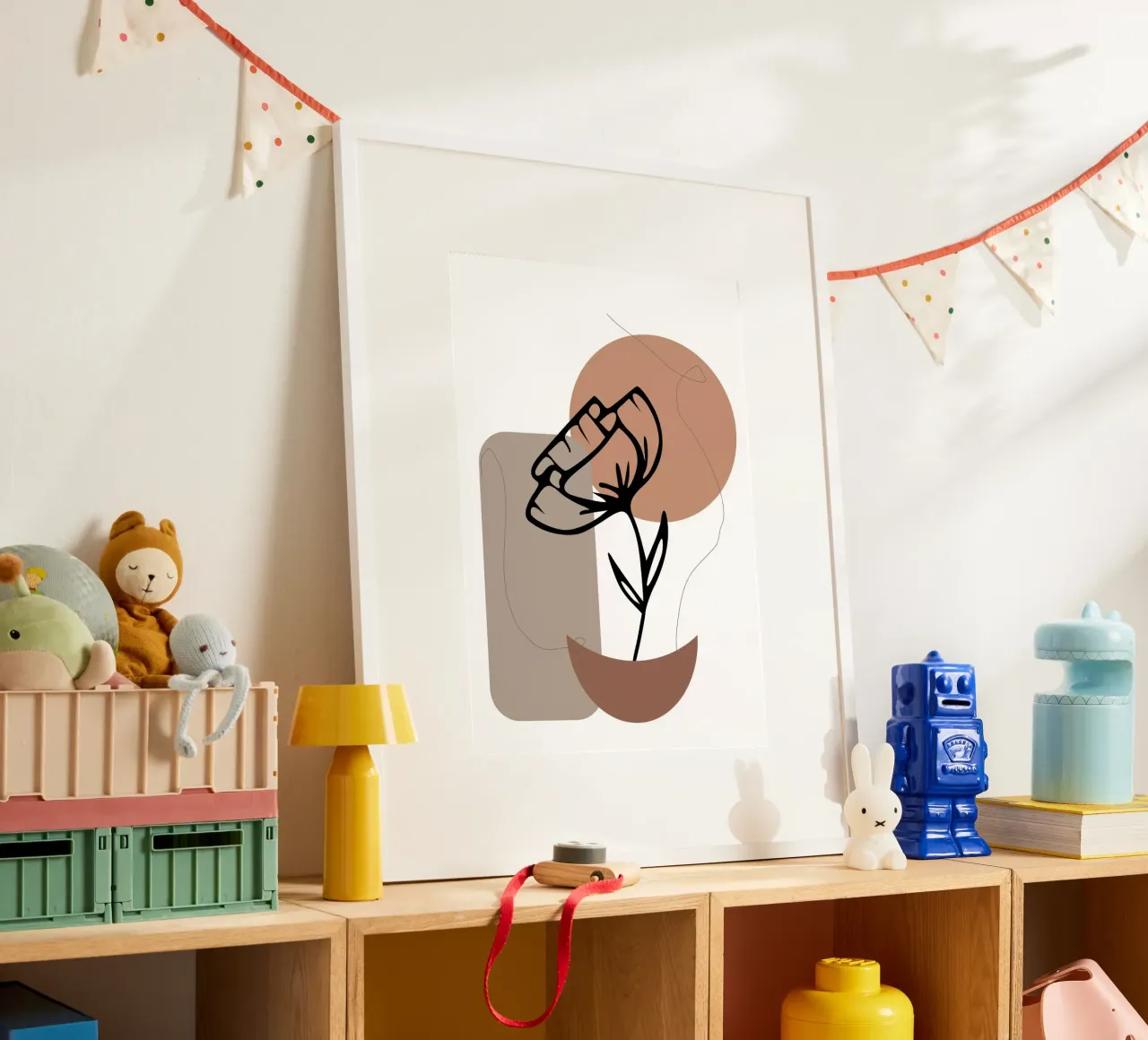 sole flower and half moon poster con telaio in alluminio da vintageshop